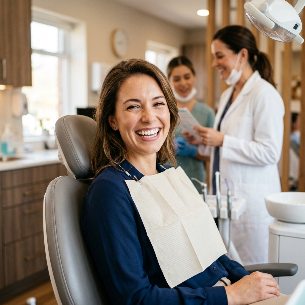 Happy smiling patient after dental treatment